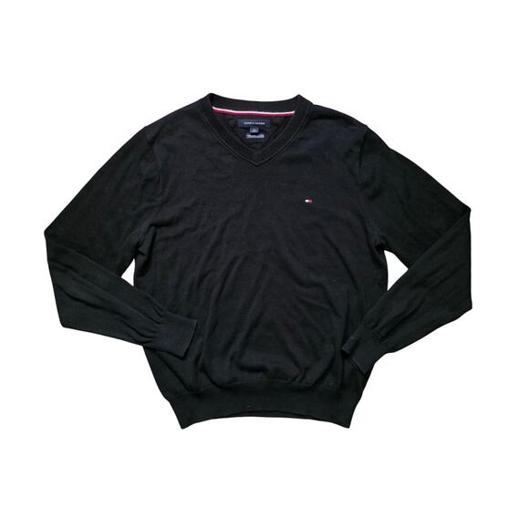 Tommy Hilfiger Pullover Sweatshirt Men S Black V-Neck Long Sleeve - Picture 1 of 7